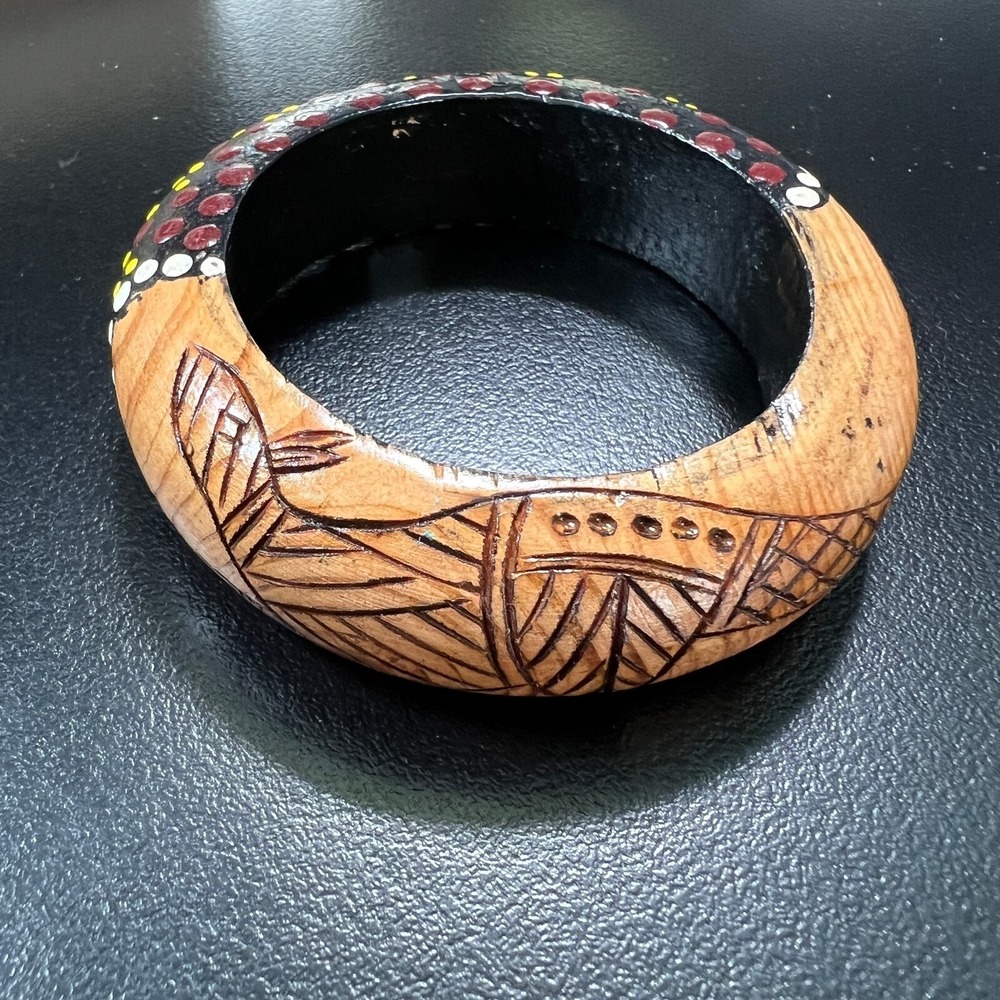 Hand Painted Wood Animal Bracelet Red Yellow White Dots Bangle Fits Small Hand‎
